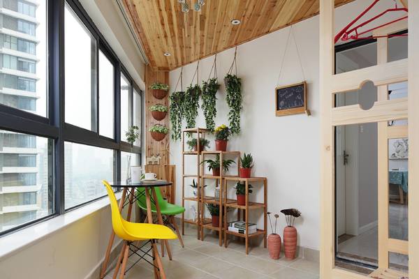 120平三居室现代田园风格休闲阳台吊顶装修效果图
