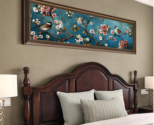 150平米别墅美式复古风格手绘卧室背景墙装修效果图