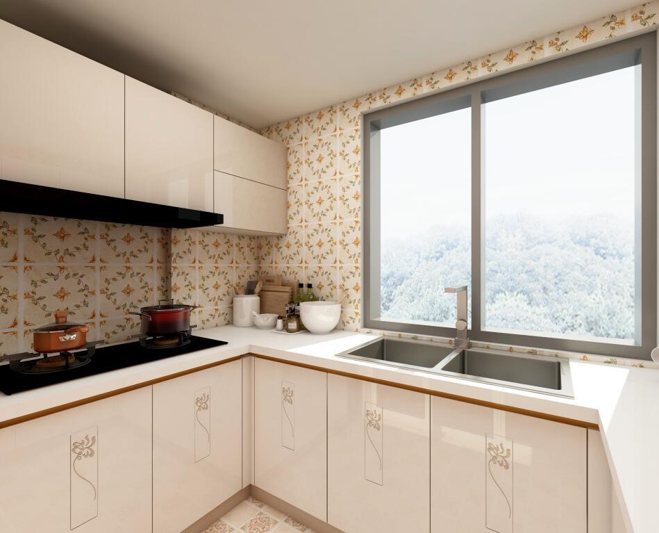 80平方两居室田园风格厨房瓷砖颜色效果图