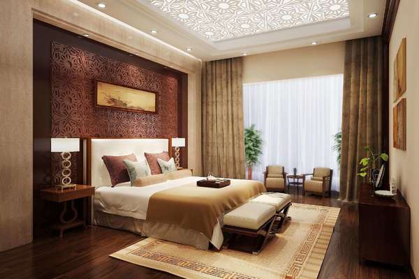120平米躍層復古中式風格紅木家具配窗簾裝修效果圖