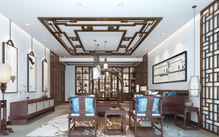 300平米别墅一楼客厅中式古典风格装修效果图