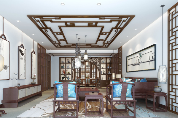 300平米别墅一楼客厅中式古典风格装修效果图