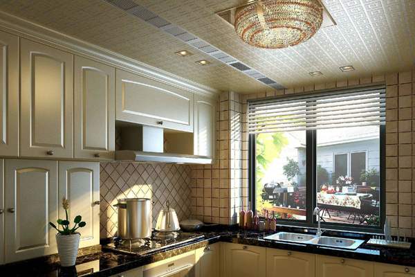 110平三居室欧式豪华风格厨房阳台吊顶装修效果图
