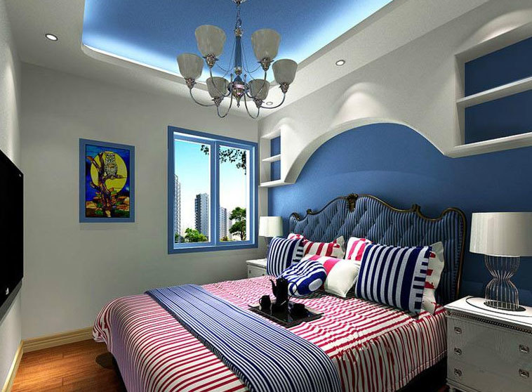 浅蓝色地中海风格房间装修图片
