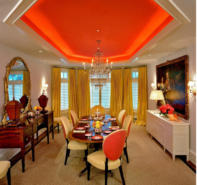 古典混搭大户型别墅橙色餐厅装修图片