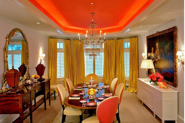 古典混搭大戶型別墅橙色餐廳裝修圖片