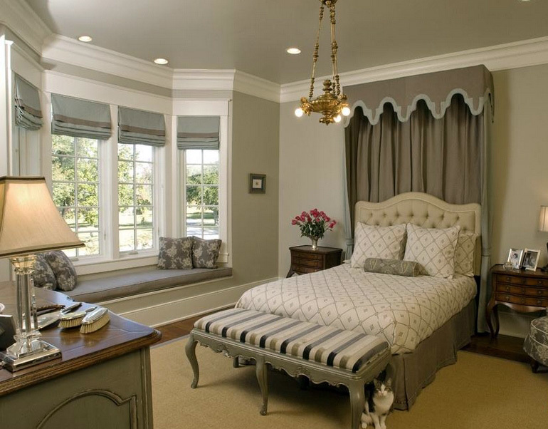 复古美式别墅卧室飘窗装修设计效果图