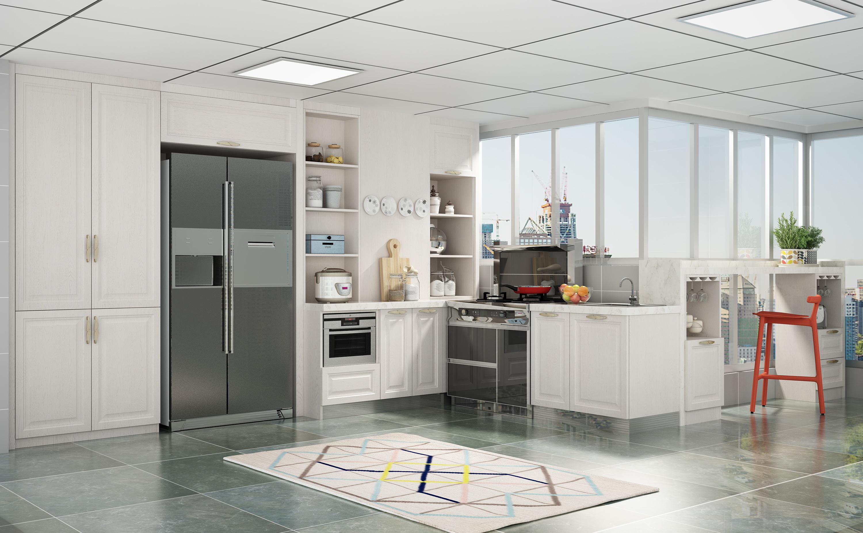 现代简欧风格开放式整体厨房装修效果图