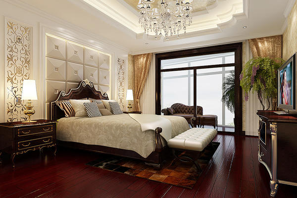 复古华丽欧式风格大户型卧室吊灯设计装修效果图