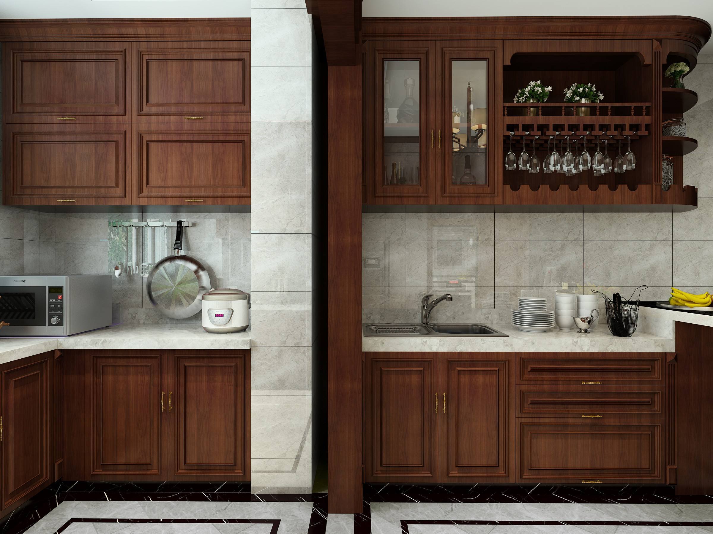 60平开发式新中式别墅厨房装修效果图