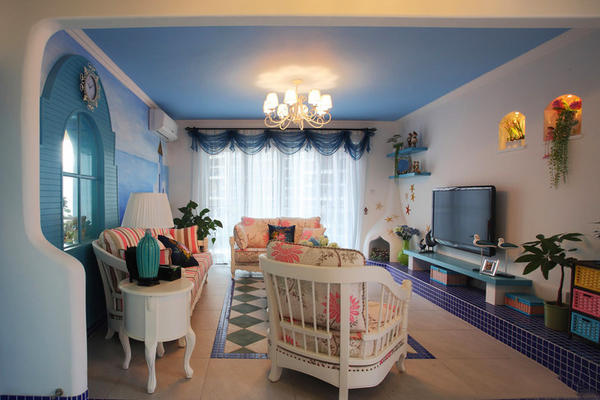 地中海风格两居室室内客厅装修效果图赏析