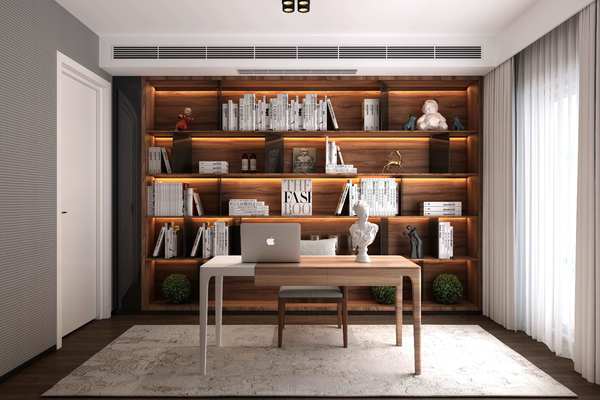 118平三居室现代简约风格书房摆放设计效果图