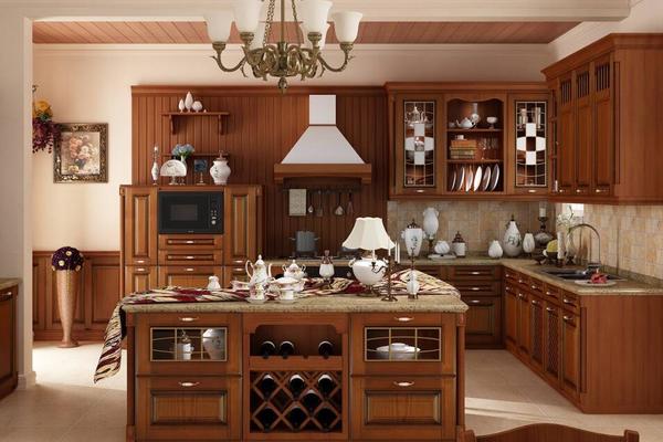 别墅现代美式风格厨房岛台效果图