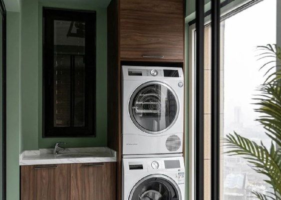 80平米三居室簡約美式陽臺洗衣機裝修效果圖