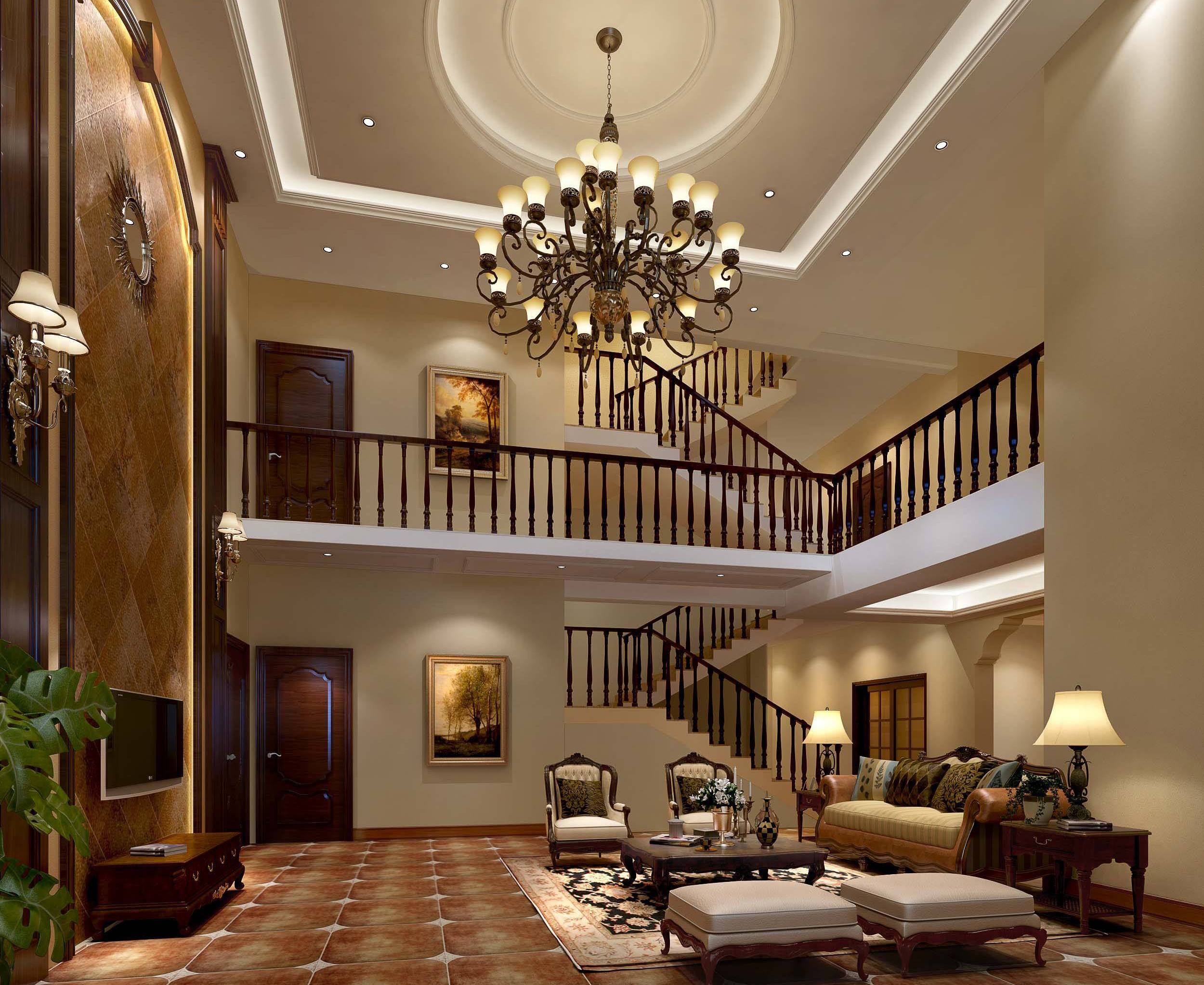 350平米高档别墅客厅复古中式风格装修效果图
