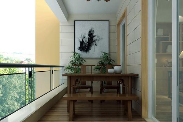 110平三居室古典中式阳台吊顶装修效果图