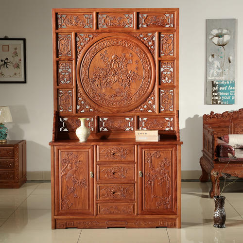 130平中式古典风格大户型木雕玄关柜效果图