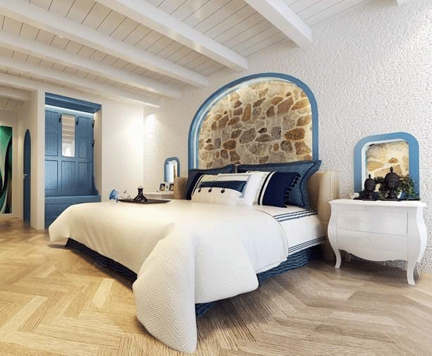 三室一厅清新地中海风格卧室装修效果图