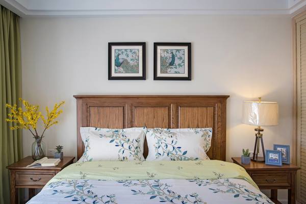 120平米两居室田园风格床头壁纸装修效果图