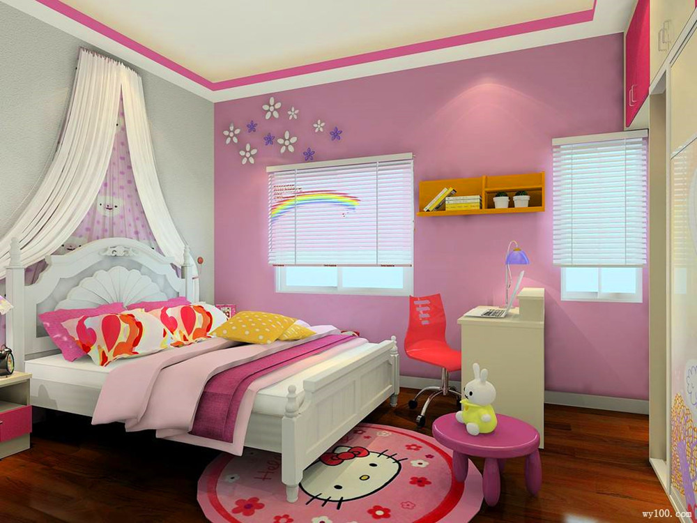 80平米简欧风格儿童房粉色背景墙图片