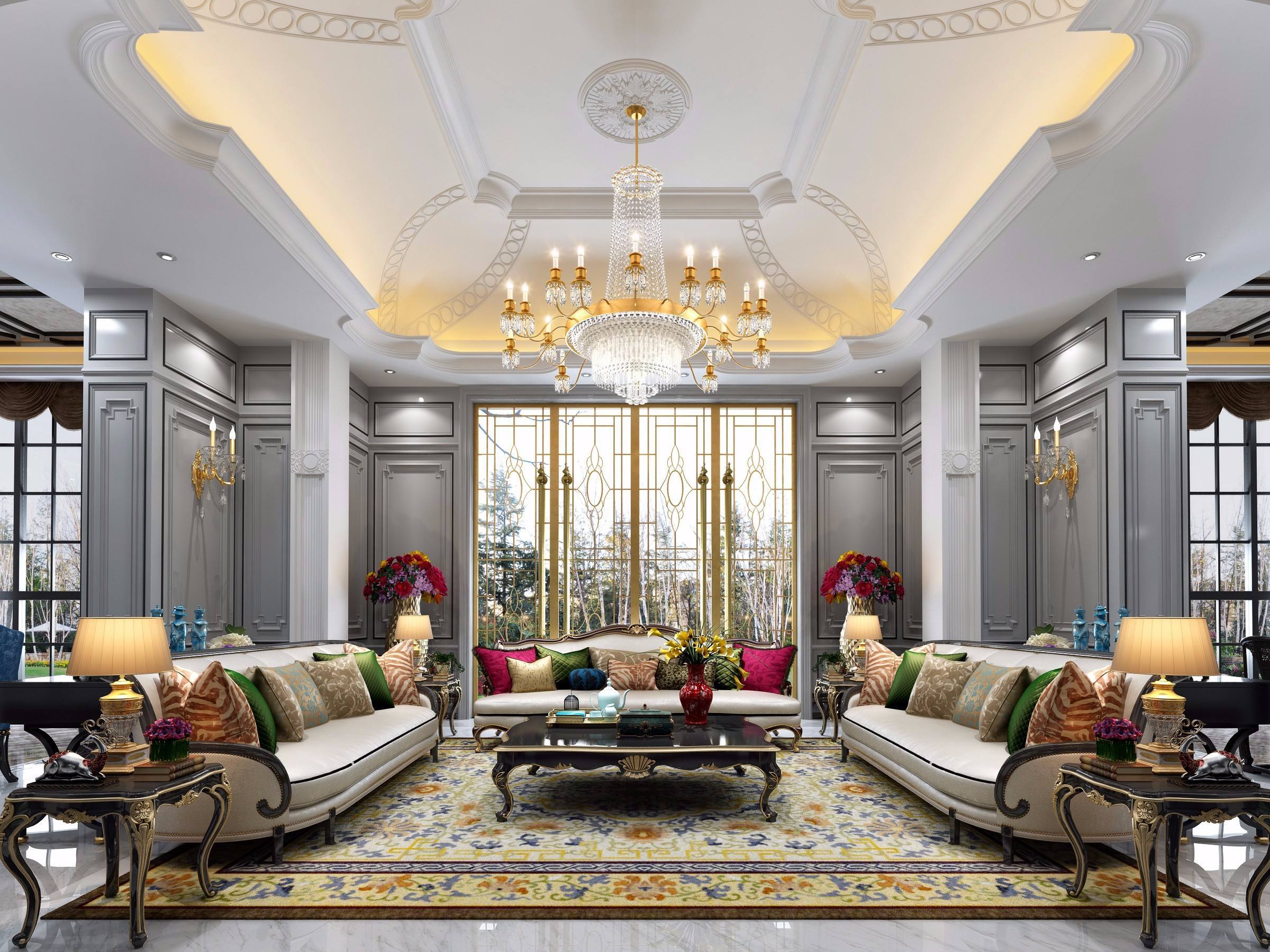 280平米高档别墅客厅现代欧式风格装修效果图
