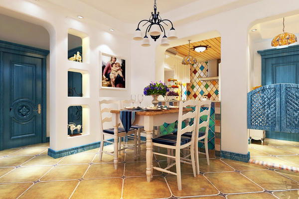 67平米小公寓地中海风格餐厅装修图片