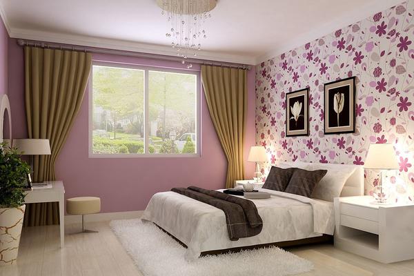 14平米淡紫色房间中式简约风格装修效果图