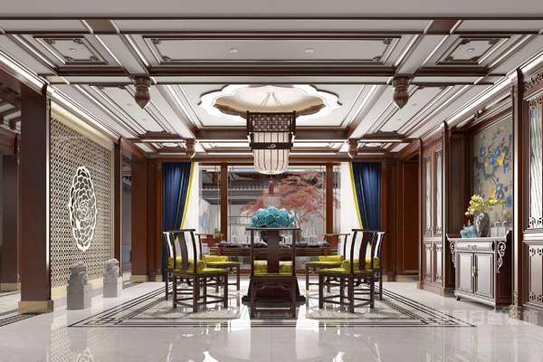 60平新中式古典别墅客厅装修效果图