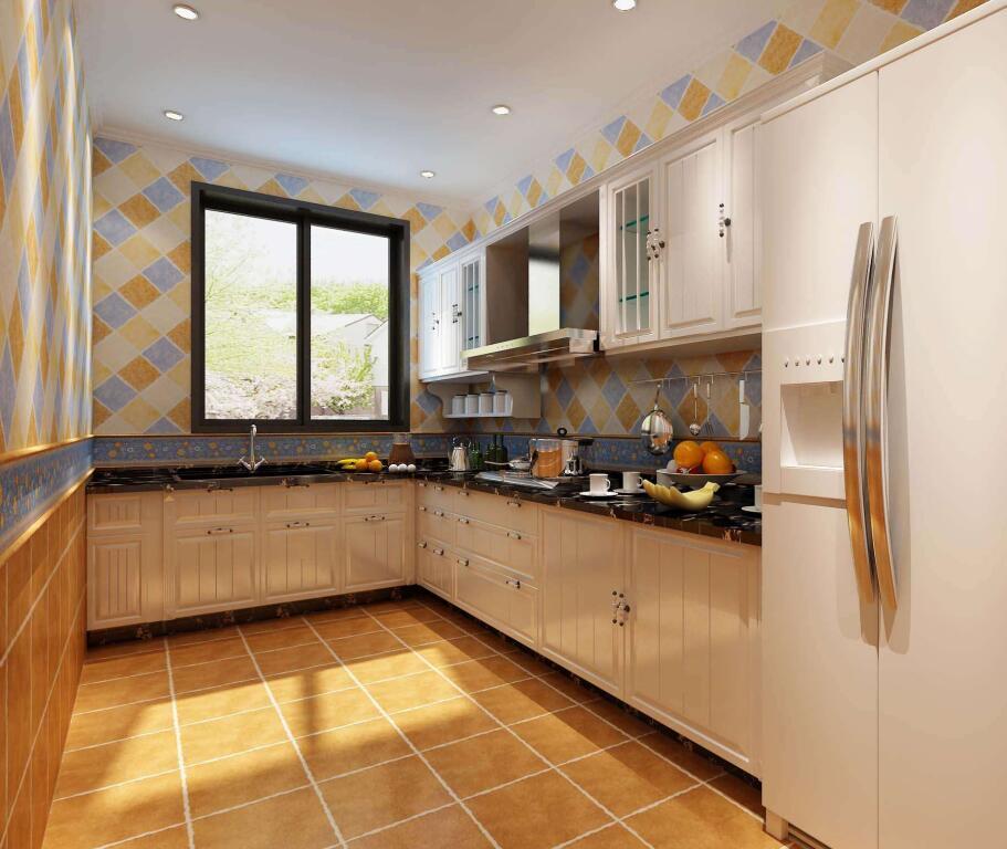 100平方三居室田园风格厨房地板砖效果图