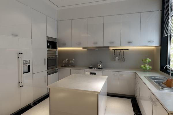 现代轻奢风格开放式整体厨房装修效果图