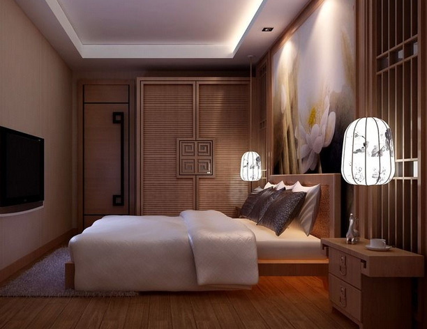 30平米中式复古风格卧室护眼台灯装修效果图