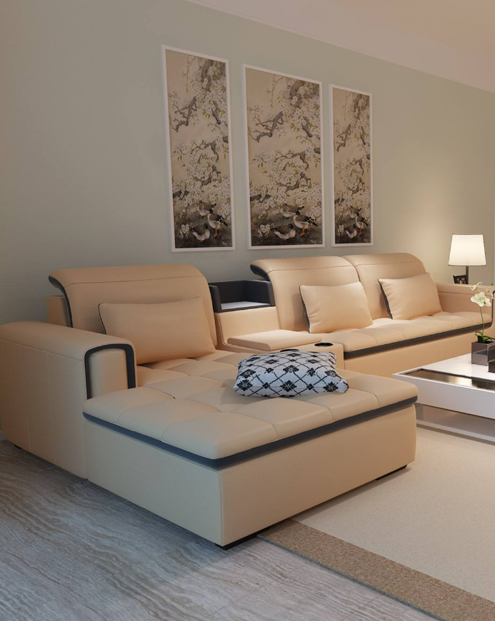115平客厅真皮休闲沙发装修效果图