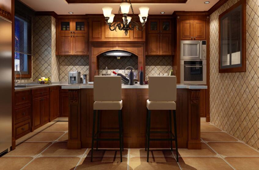137平米大户型欧式风格厨房木纹橱柜装修效果图