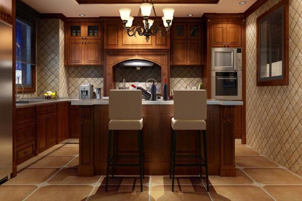 137平米大户型欧式风格厨房木纹橱柜装修效果图