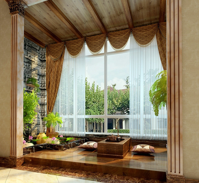 古典温馨的阳台榻榻米装修实景效果图