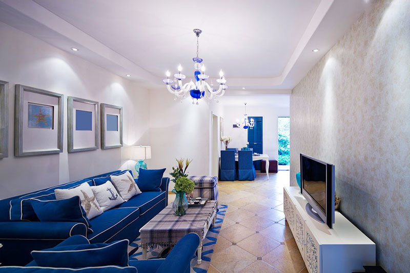 地中海风格经典蓝色客厅装修效果图欣赏