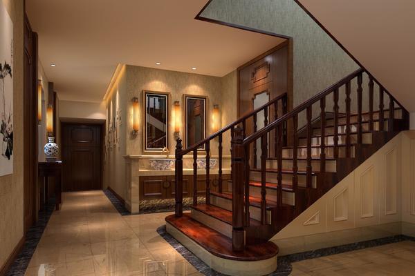 600平时尚复古风格别墅楼梯间吊顶装修效果图