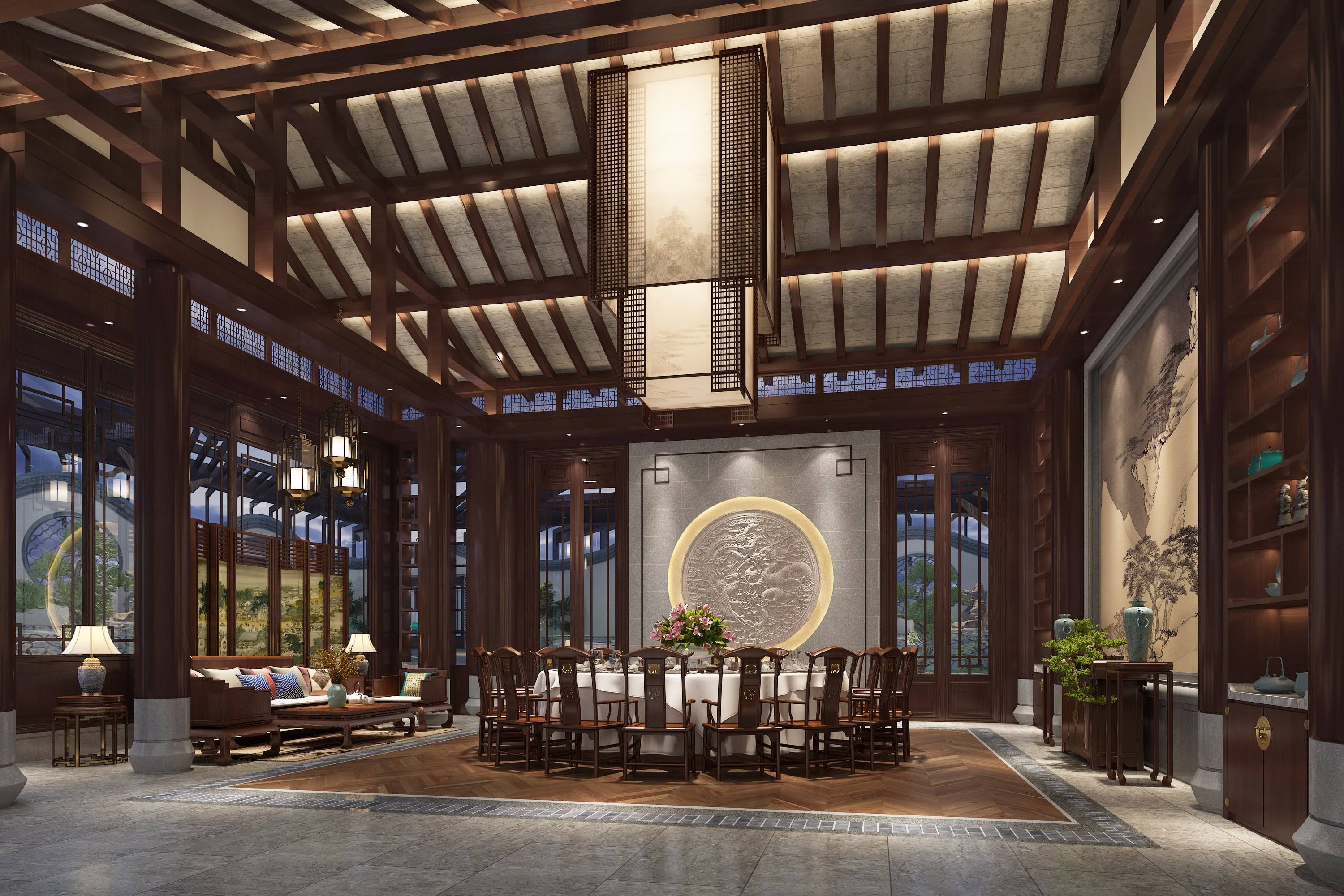 100平新中式别墅餐厅装修效果图