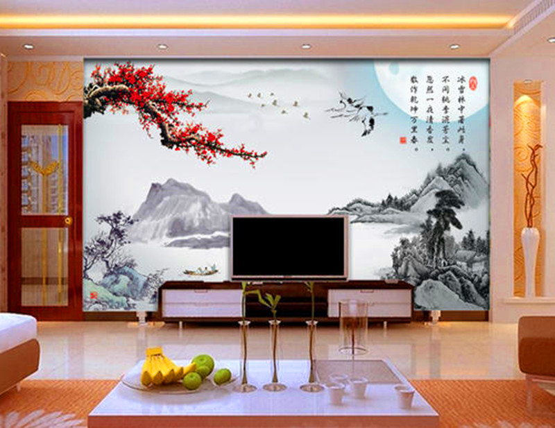 105平米客厅山水画背景墙装修效果图