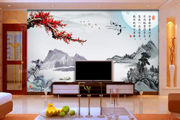 105平米客厅山水画背景墙装修效果图