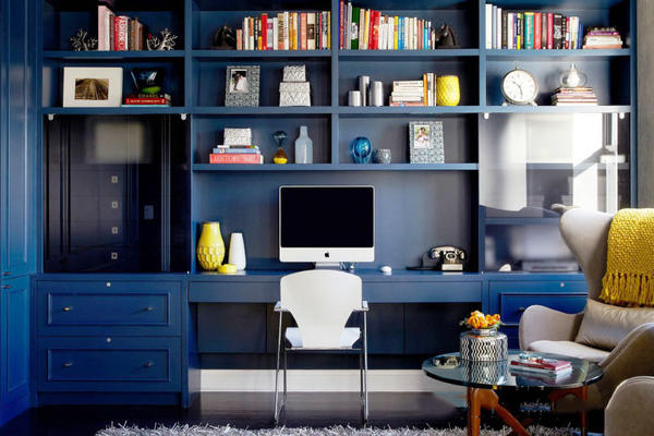 地中海风格蓝色精致书房设计装修效果图