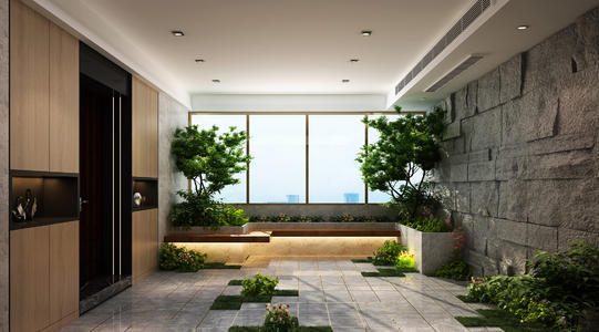 250平方别墅新中式入户花园装修效果图