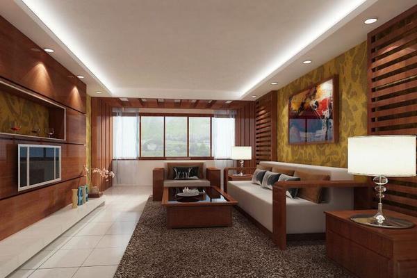 87平中式风格客厅沙发背景装饰画搭配效果图