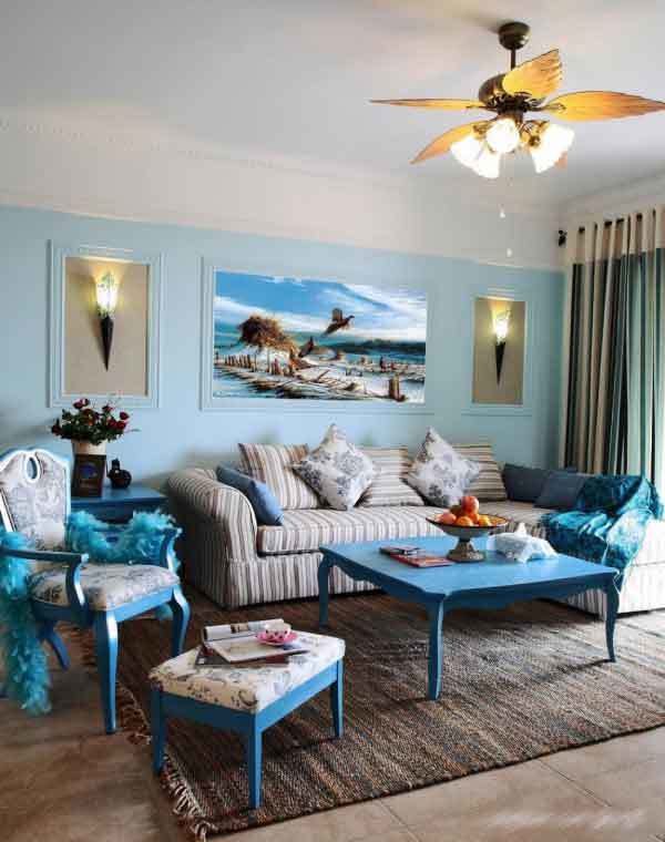 蓝色主题地中海风格客厅装修效果图