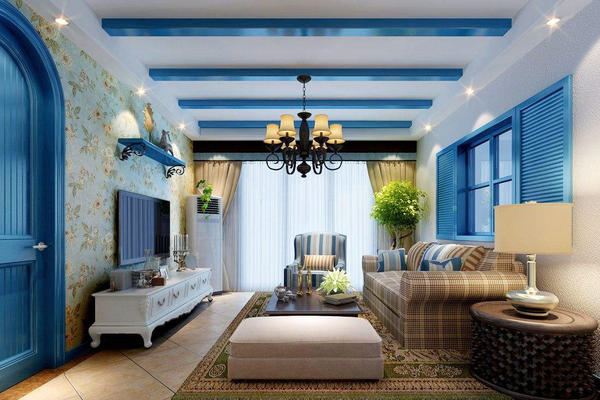 地中海风格客厅窗帘设计效果图