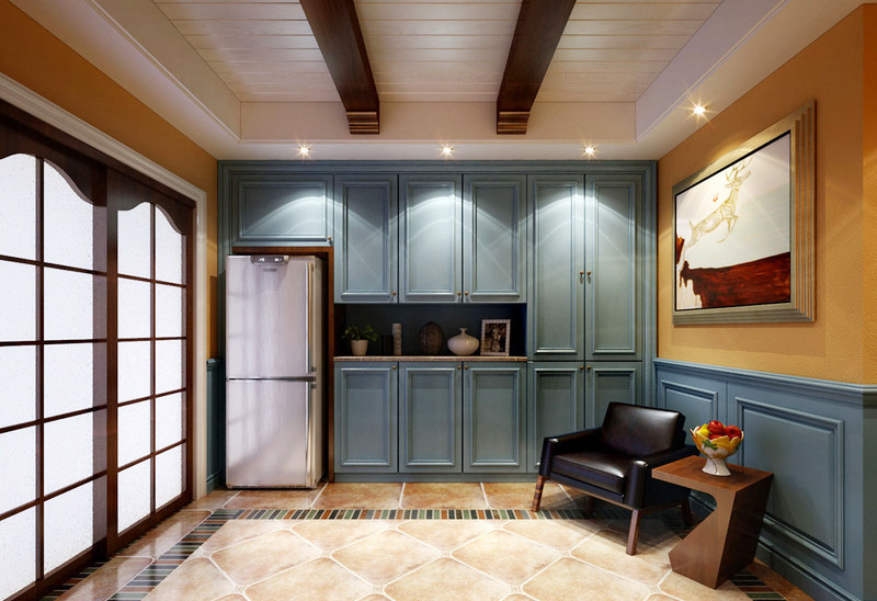 地中海风格别墅室内厨房整体橱柜效果图