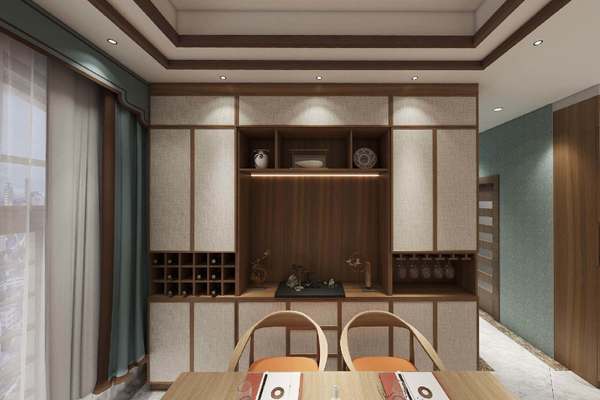 200平米新中式别墅餐厅酒柜装修效果图