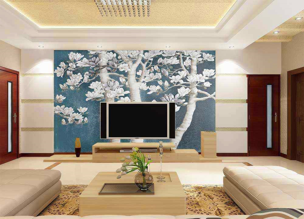 三居室客厅玻璃电视背景墙装修效果图
