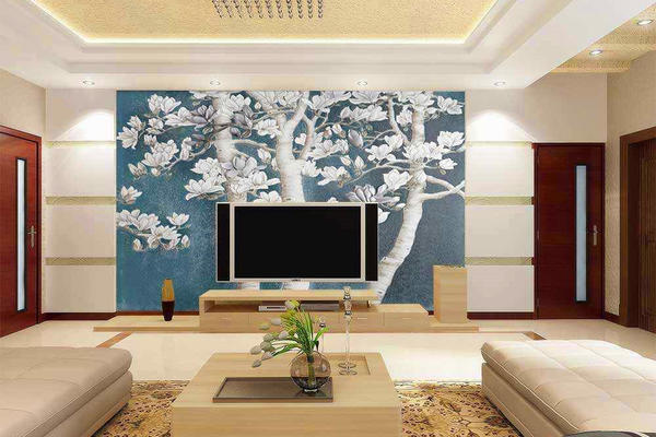 三居室客厅玻璃电视背景墙装修效果图