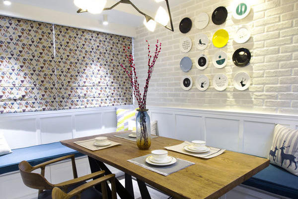 清新美式风格大户型精美餐厅背景墙装修效果图